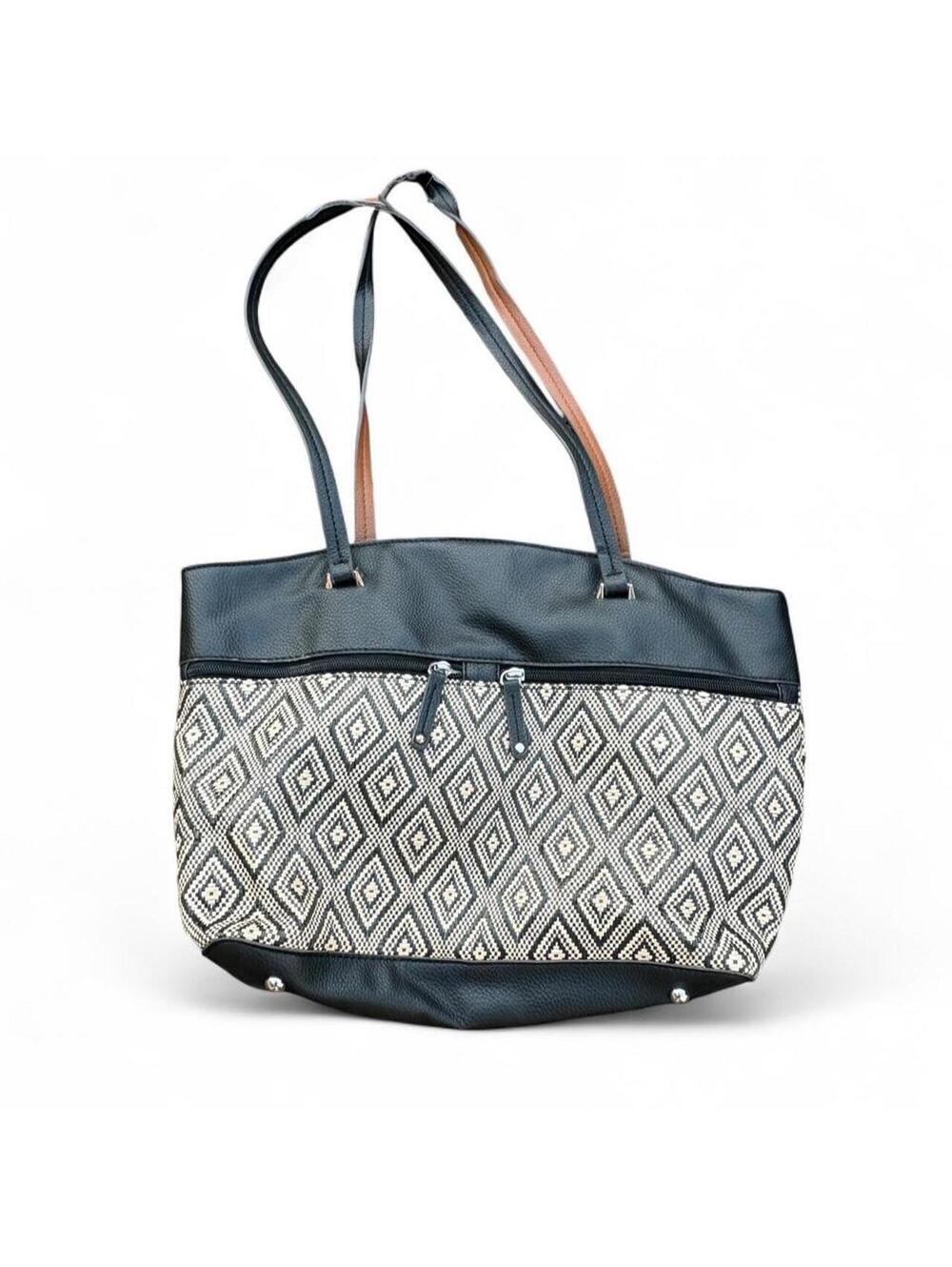 tignanello geometric canvas tote with leather straps